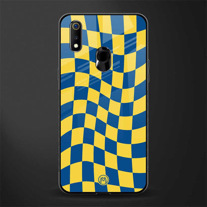 yellow blue trippy check pattern glass case for realme 3 pro image