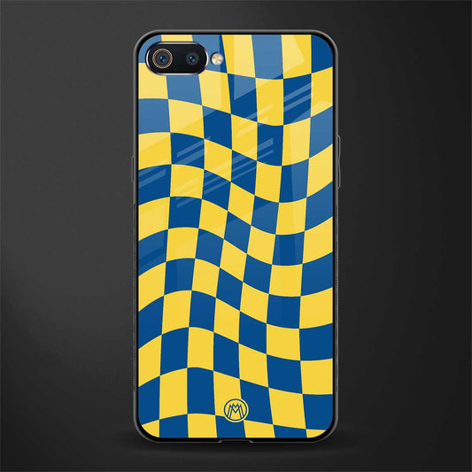 yellow blue trippy check pattern glass case for realme c2 image