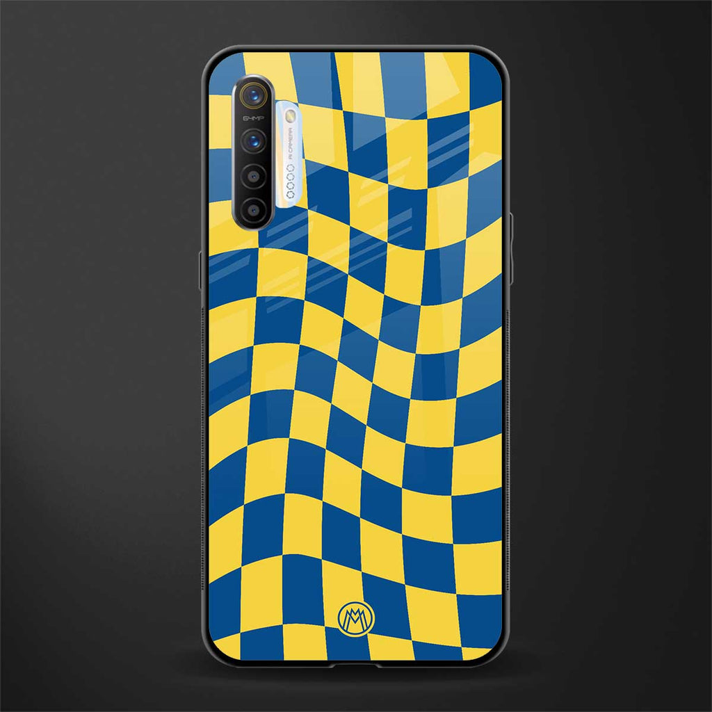 yellow blue trippy check pattern glass case for realme x2 image