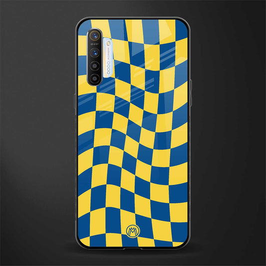 yellow blue trippy check pattern glass case for realme xt image