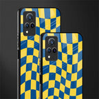 yellow blue trippy check pattern glass case for vivo v21 5g image-2