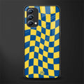 yellow blue trippy check pattern glass case for oppo f19 image