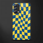 yellow blue trippy check pattern glass case for oppo f19 image