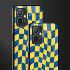 yellow blue trippy check pattern glass case for vivo t1 5g image-2