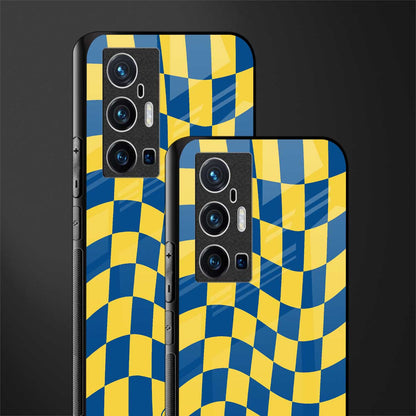 yellow blue trippy check pattern glass case for vivo x70 pro plus image-2