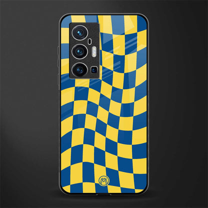 yellow blue trippy check pattern glass case for vivo x70 pro plus image