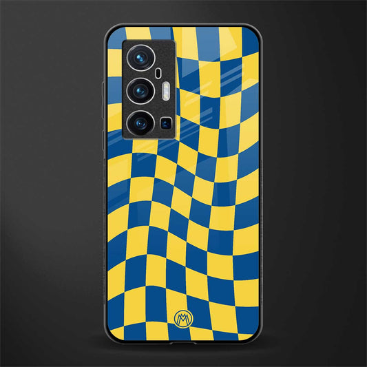 yellow blue trippy check pattern glass case for vivo x70 pro plus image