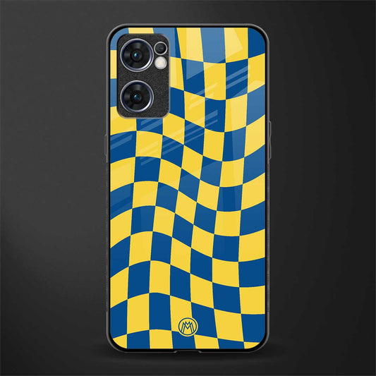 yellow blue trippy check pattern glass case for oppo reno7 5g image