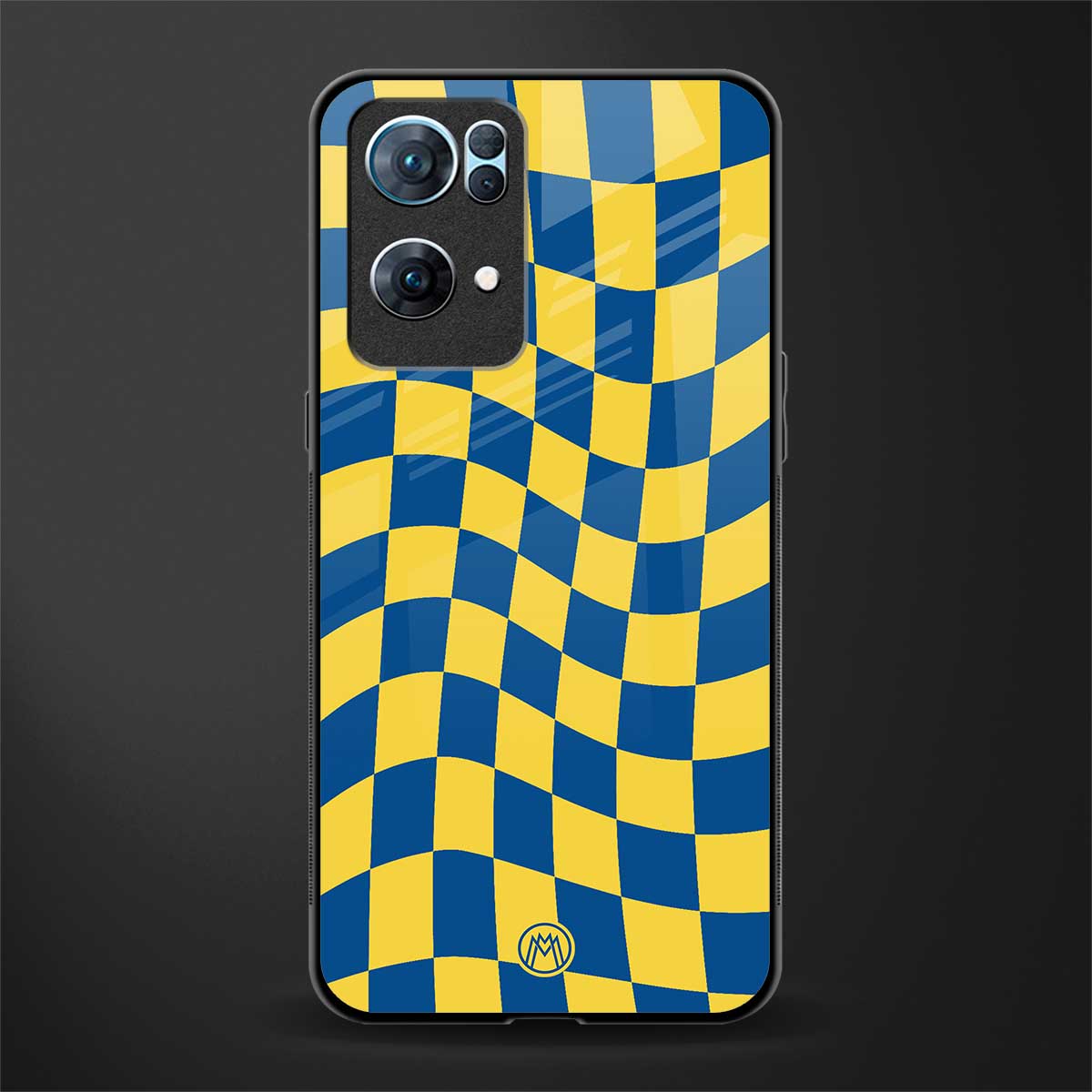 yellow blue trippy check pattern glass case for oppo reno7 pro 5g image