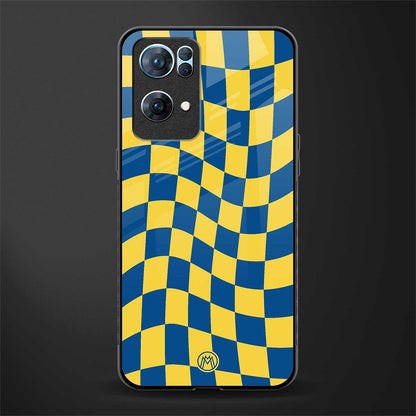 yellow blue trippy check pattern glass case for oppo reno7 pro 5g image