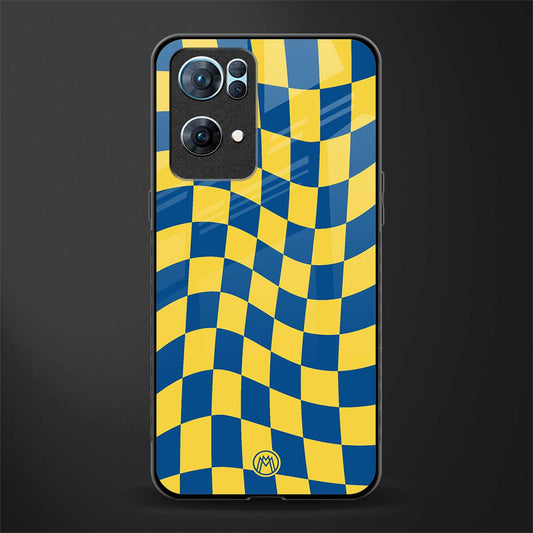 yellow blue trippy check pattern glass case for oppo reno7 pro 5g image