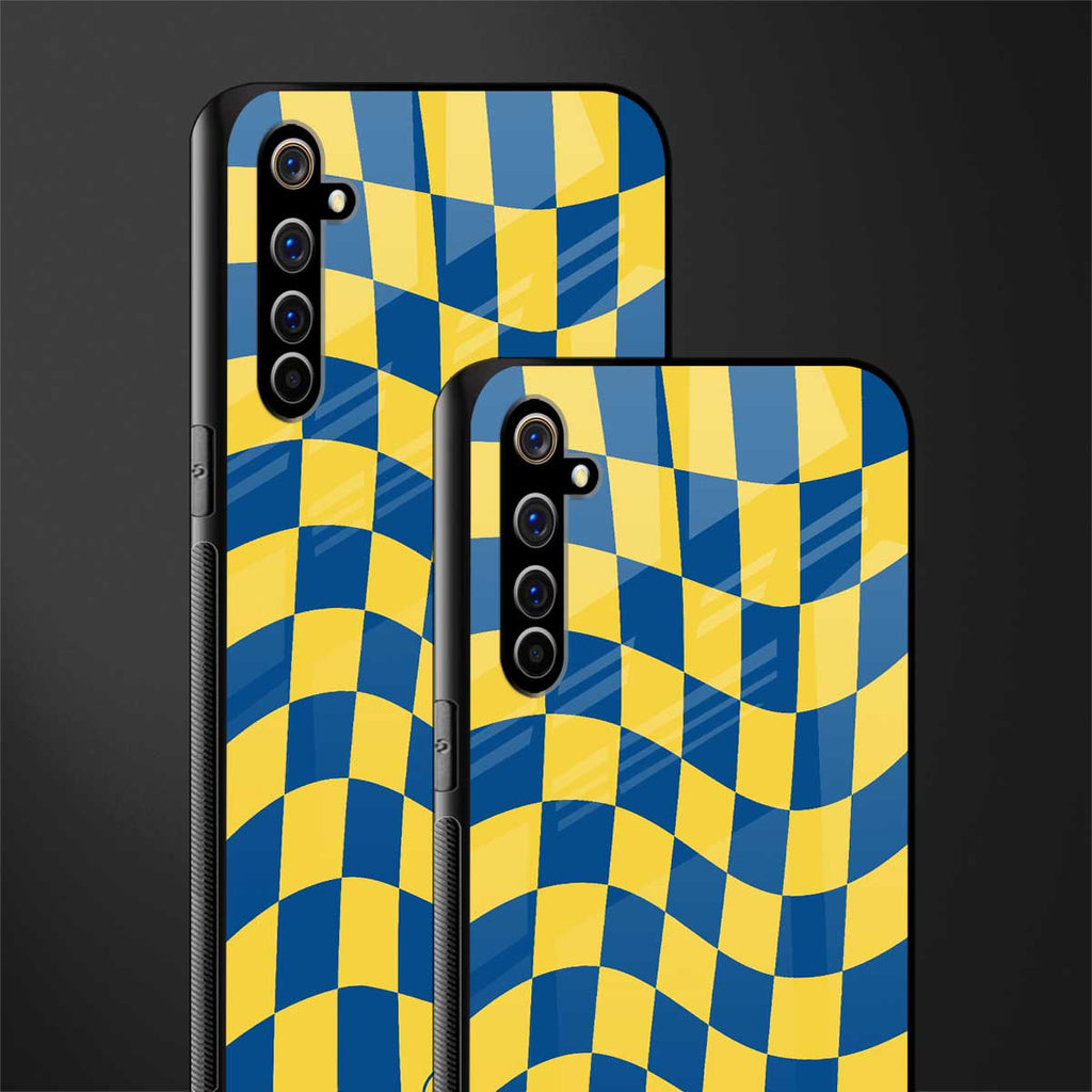 yellow blue trippy check pattern glass case for realme x50 pro image-2