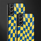 yellow blue trippy check pattern glass case for samsung galaxy s21 image-2