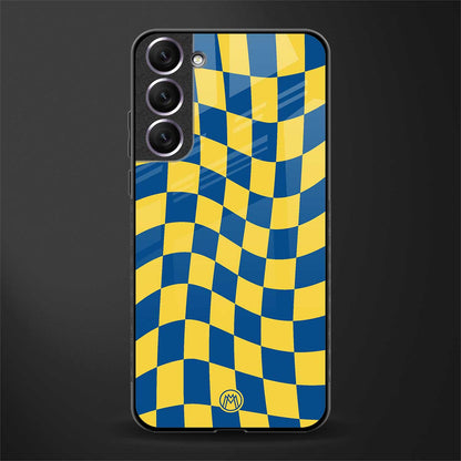 yellow blue trippy check pattern glass case for samsung galaxy s21 image