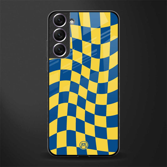 yellow blue trippy check pattern glass case for samsung galaxy s21 image