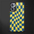 yellow blue trippy check pattern glass case for oneplus nord ce 2 5g image