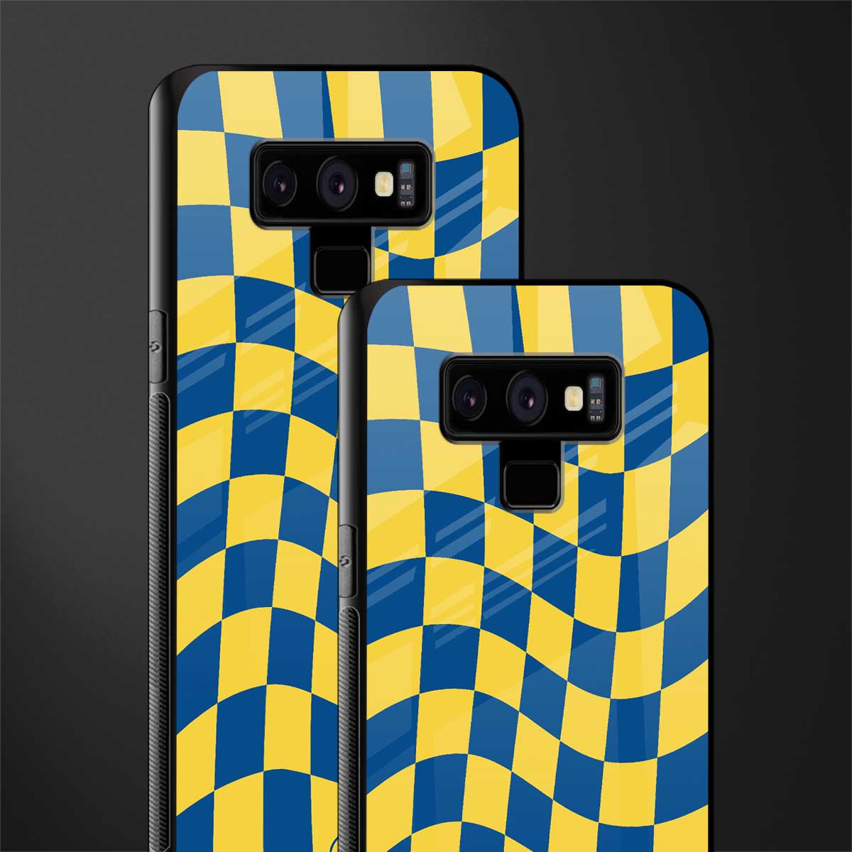 yellow blue trippy check pattern glass case for samsung galaxy note 9 image-2