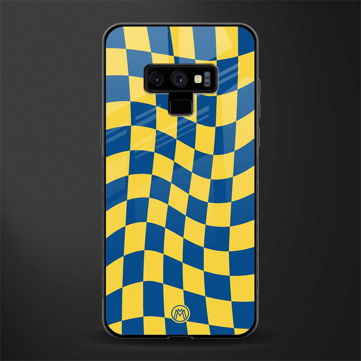 yellow blue trippy check pattern glass case for samsung galaxy note 9 image