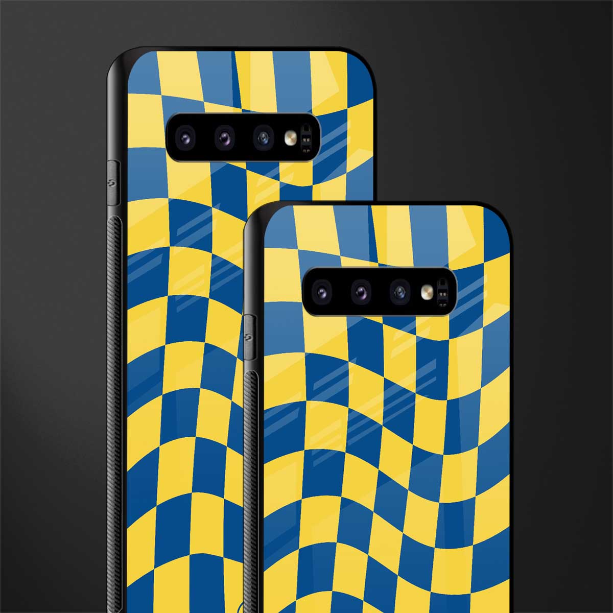 yellow blue trippy check pattern glass case for samsung galaxy s10 image-2
