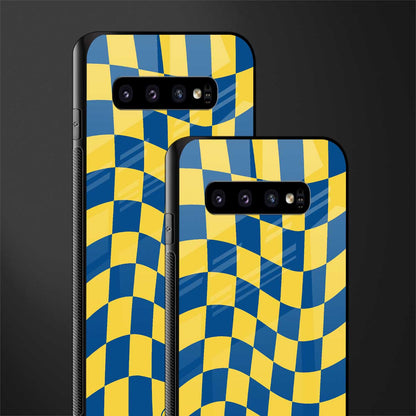 yellow blue trippy check pattern glass case for samsung galaxy s10 image-2