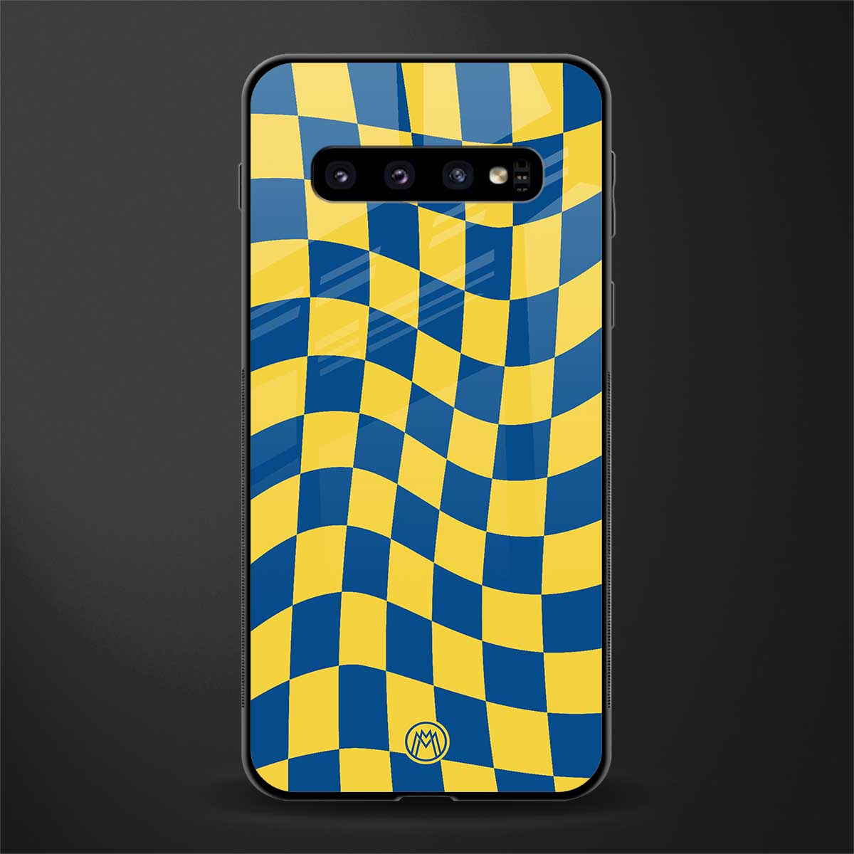 yellow blue trippy check pattern glass case for samsung galaxy s10 image