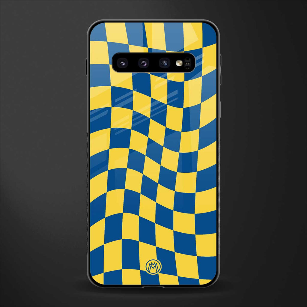yellow blue trippy check pattern glass case for samsung galaxy s10 plus image