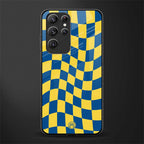 yellow blue trippy check pattern glass case for samsung galaxy s22 ultra 5g image