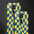yellow blue trippy check pattern glass case for redmi note 9 image-2
