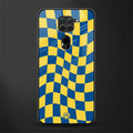 yellow blue trippy check pattern glass case for redmi note 9 image