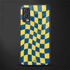 yellow blue trippy check pattern glass case for oneplus nord 2 5g image