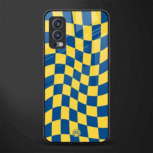 yellow blue trippy check pattern glass case for oneplus nord 2 5g image