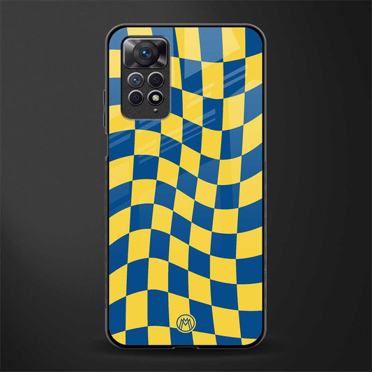 yellow blue trippy check pattern glass case for redmi note 11 pro image
