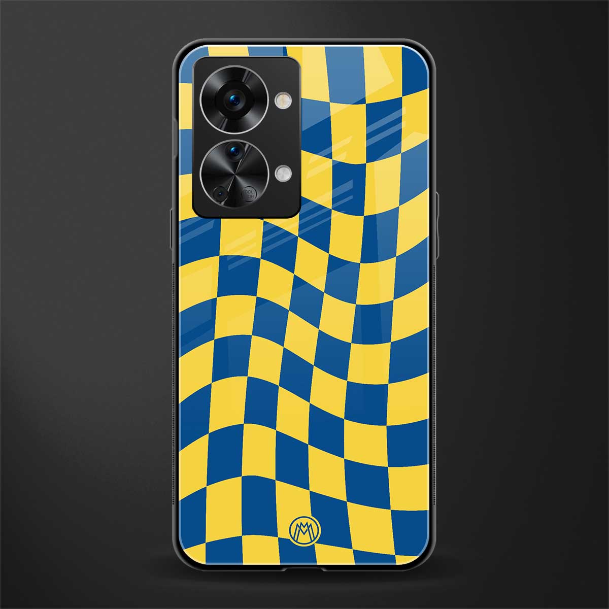 yellow blue trippy check pattern glass case for phone case | glass case for oneplus nord 2t 5g