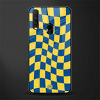 yellow blue trippy check pattern glass case for vivo y12 image