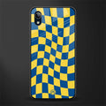 yellow blue trippy check pattern glass case for vivo y1s without fingerprint image