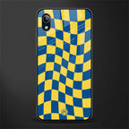 yellow blue trippy check pattern glass case for vivo y1s without fingerprint image