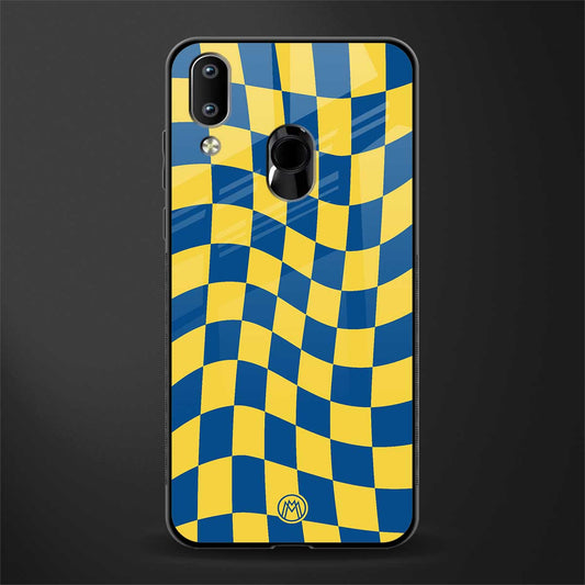 yellow blue trippy check pattern glass case for vivo y91 image
