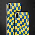 yellow blue trippy check pattern glass case for vivo v11 pro image-2