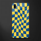 yellow blue trippy check pattern glass case for vivo v11 pro image