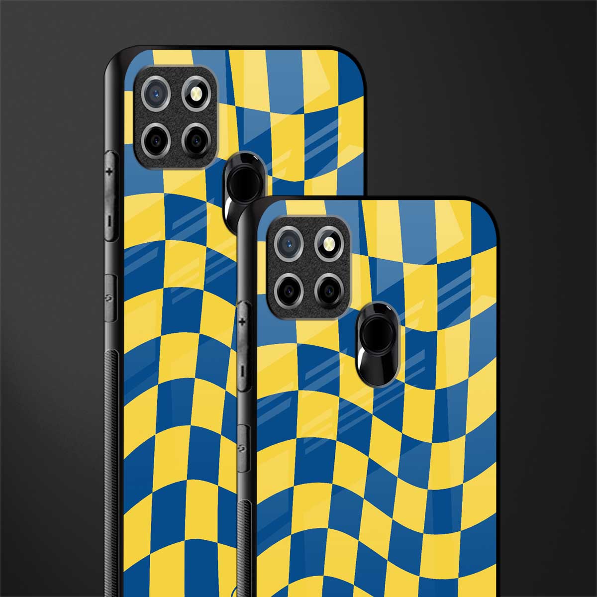 yellow blue trippy check pattern glass case for realme narzo 20 image-2