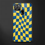 yellow blue trippy check pattern glass case for realme narzo 30a image