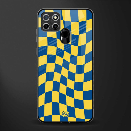 yellow blue trippy check pattern glass case for realme narzo 30a image