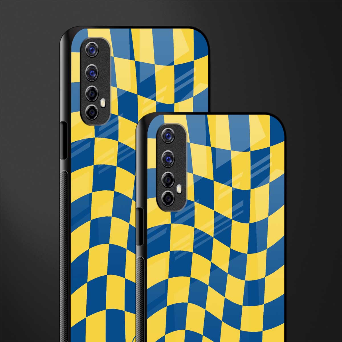 yellow blue trippy check pattern glass case for realme 7 image-2