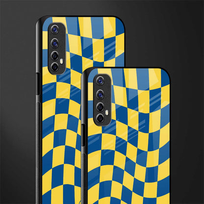 yellow blue trippy check pattern glass case for realme 7 image-2