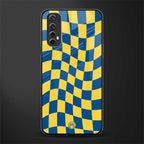 yellow blue trippy check pattern glass case for realme 7 image