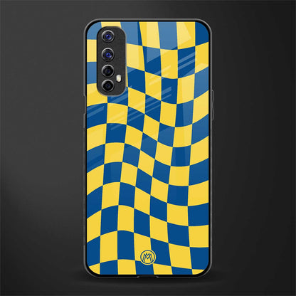 yellow blue trippy check pattern glass case for realme 7 image