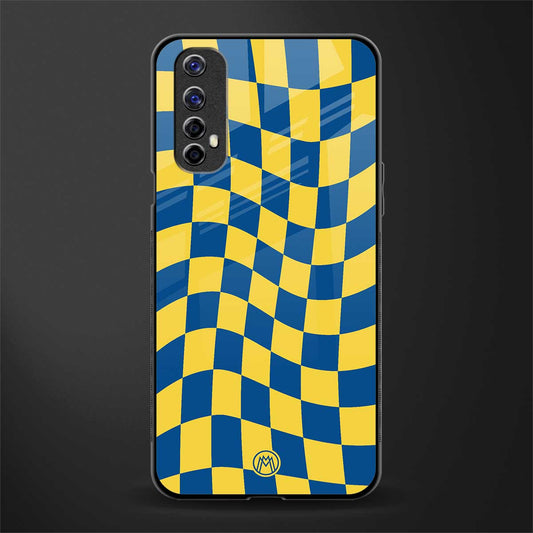 yellow blue trippy check pattern glass case for realme 7 image