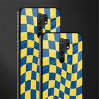 yellow blue trippy check pattern glass case for poco m2 image-2