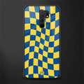 yellow blue trippy check pattern glass case for poco m2 image