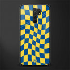 yellow blue trippy check pattern glass case for poco m2 image
